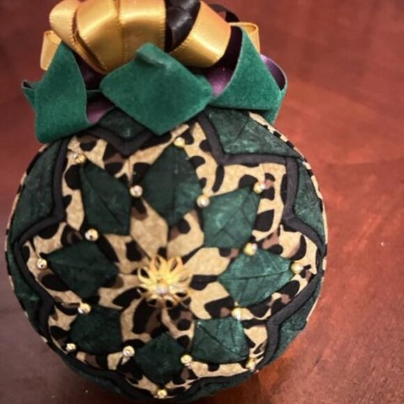 Handcrafted Leopard Print Quilted Christmas Ornament With Embroidered Leopard - Picture 2 of 4
